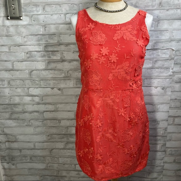 🆕 Romeo + Juliet Couture Coral Lace Dress Size L - Picture 3 of 17